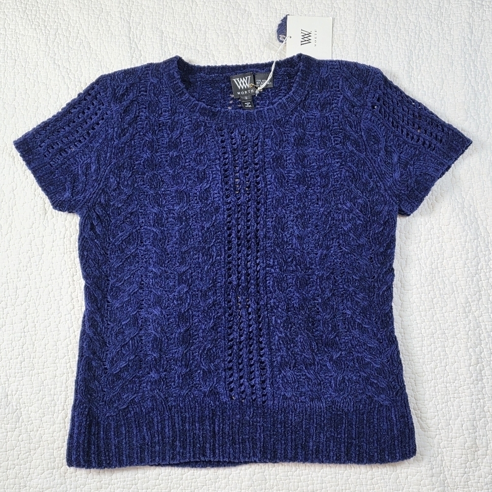 NWT Worth Collection Violette Chenille Honeycomb Cable Knit Tee